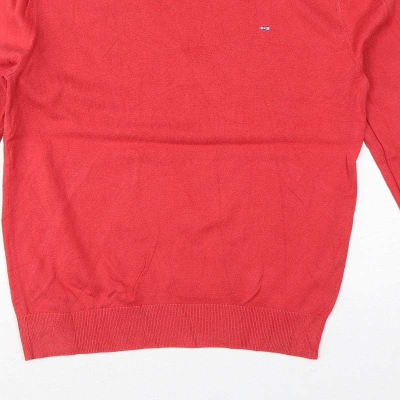 Eden Park Men’s Red Cotton Crew Neck Logo Pullover Jumper Size M