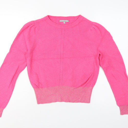 Oliver Bonas Women Pink Glitter Puff Sleeve Knit Jumper UK 10