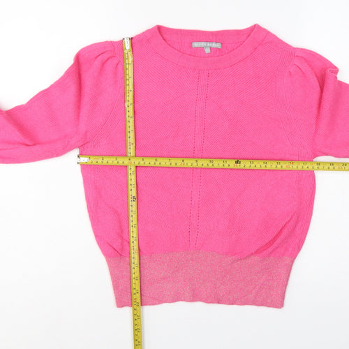 Oliver Bonas Women Pink Glitter Puff Sleeve Knit Jumper UK 10