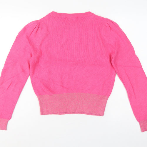Oliver Bonas Women Pink Glitter Puff Sleeve Knit Jumper UK 10