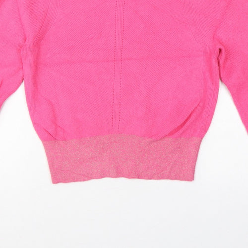 Oliver Bonas Women Pink Glitter Puff Sleeve Knit Jumper UK 10