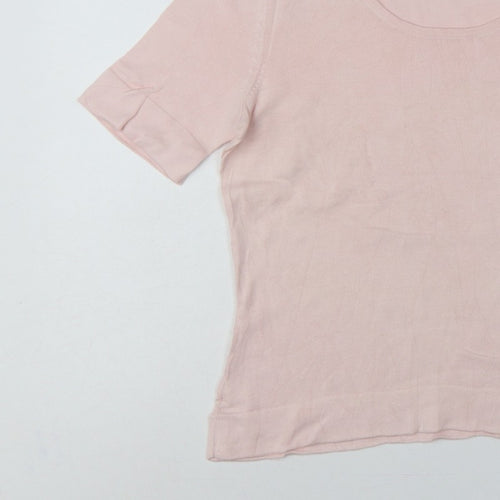 Peter Hahn Women's Pink UK 14 Supima Cotton Short Sleeve Scoop Neck Jumper