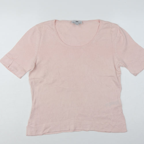 Peter Hahn Women's Pink UK 14 Supima Cotton Short Sleeve Scoop Neck Jumper