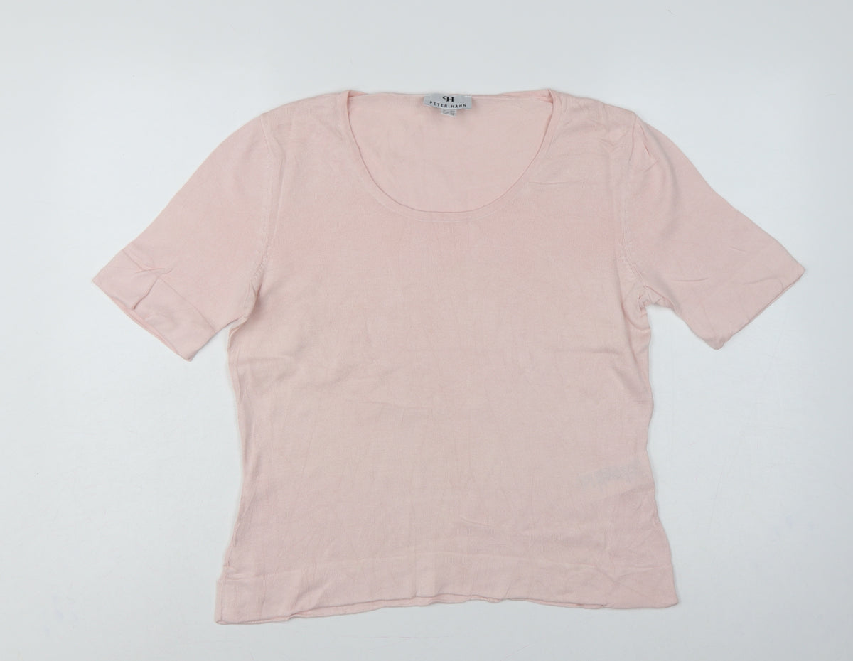 Peter Hahn Women's Pink UK 14 Supima Cotton Short Sleeve Scoop Neck Jumper