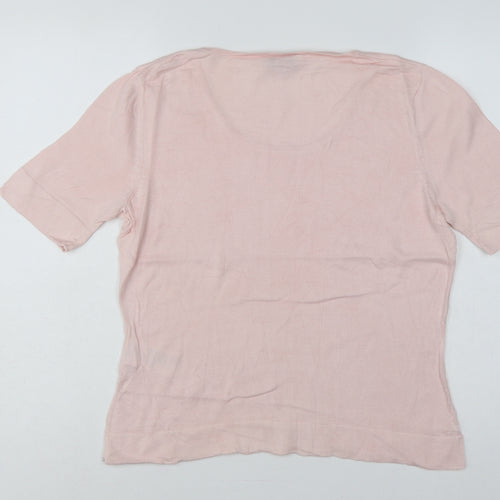 Peter Hahn Women's Pink UK 14 Supima Cotton Short Sleeve Scoop Neck Jumper