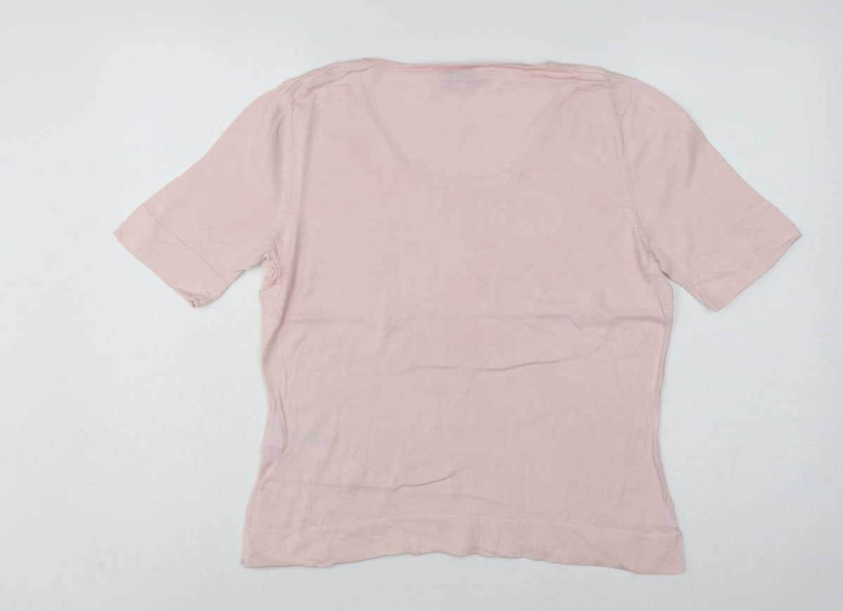 Peter Hahn Women's Pink UK 14 Supima Cotton Short Sleeve Scoop Neck Jumper