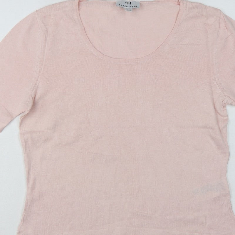 Peter Hahn Women's Pink UK 14 Supima Cotton Short Sleeve Scoop Neck Jumper