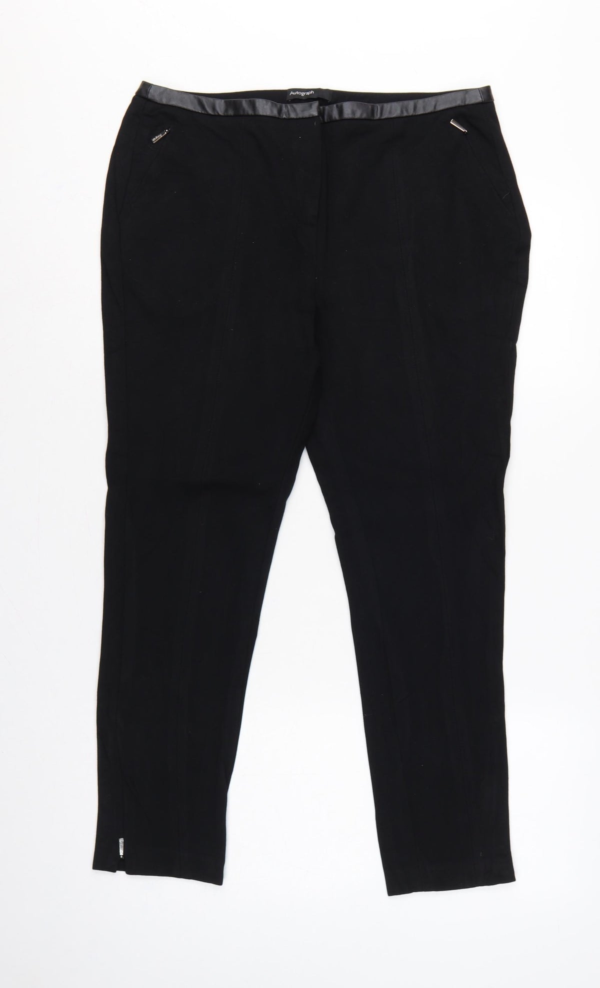 M&S Autograph Women Black UK 14 Slim Tapered Dress Trousers Zip