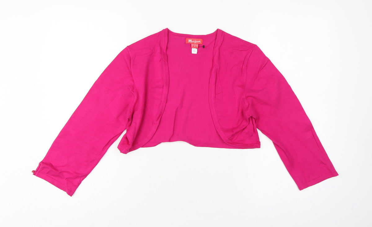 Monsoon Women Pink UK 16 Cropped Open Front Long Sleeve Knit Bolero