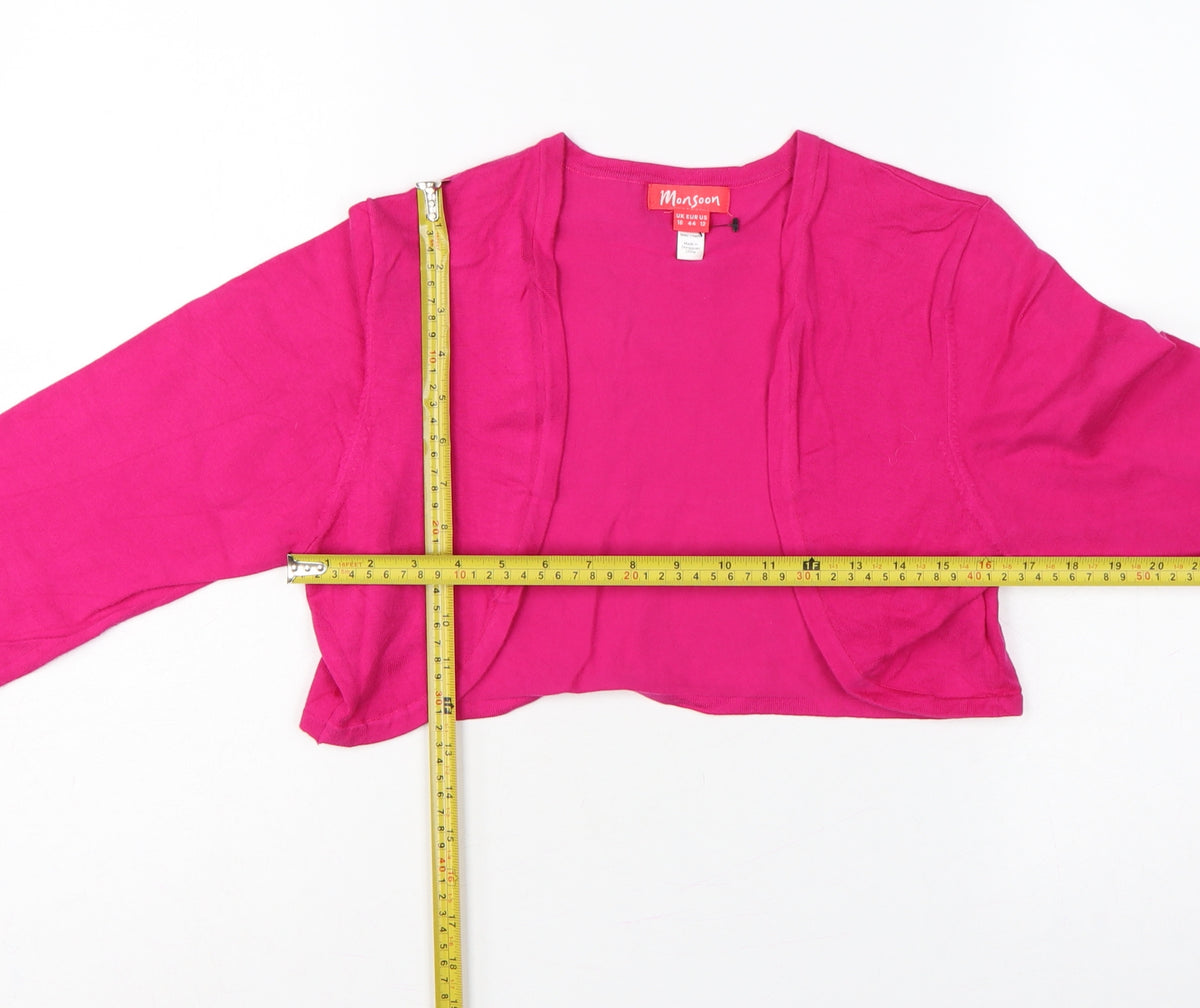 Monsoon Women Pink UK 16 Cropped Open Front Long Sleeve Knit Bolero