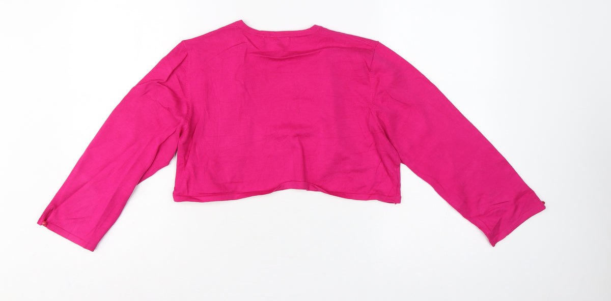 Monsoon Women Pink UK 16 Cropped Open Front Long Sleeve Knit Bolero