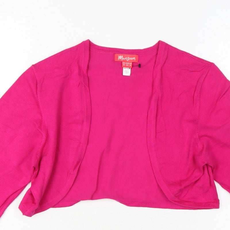 Monsoon Women Pink UK 16 Cropped Open Front Long Sleeve Knit Bolero