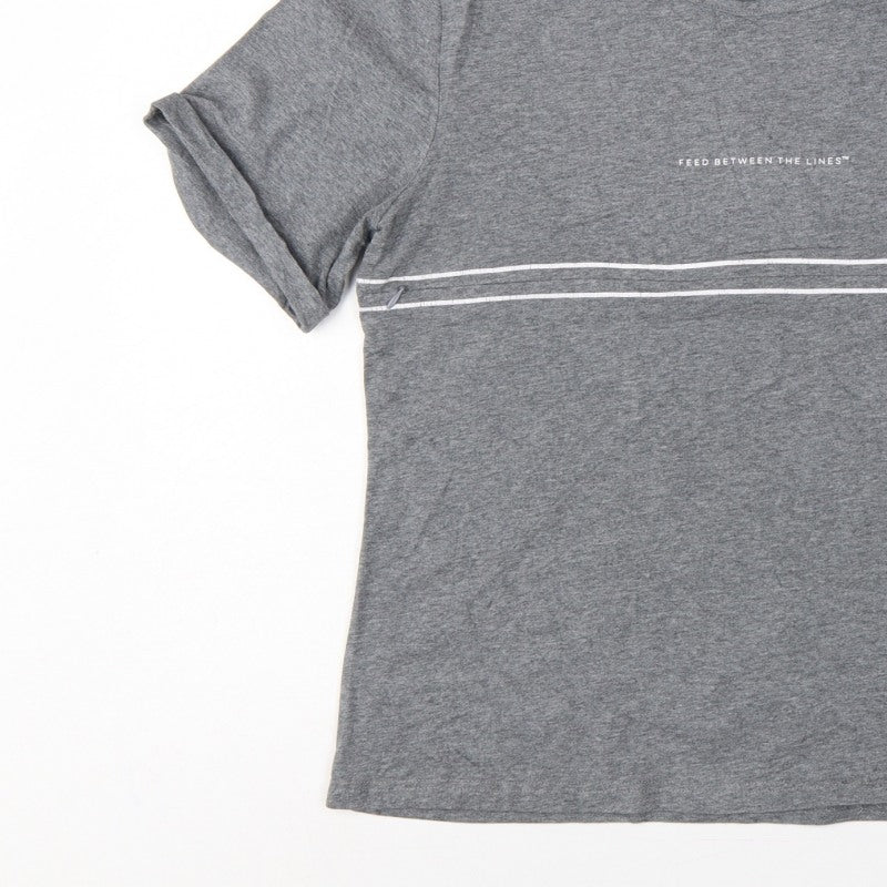 Juno Jack's Women Grey Size 18 Slogan Zip Detail Jersey T-Shirt