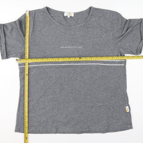 Juno Jack's Women Grey Size 18 Slogan Zip Detail Jersey T-Shirt