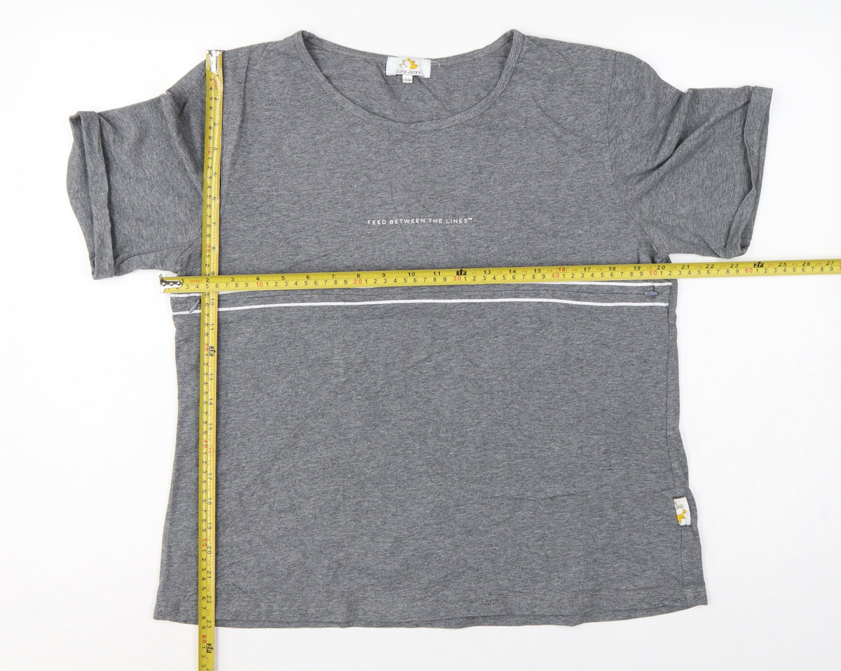Juno Jack's Women Grey Size 18 Slogan Zip Detail Jersey T-Shirt