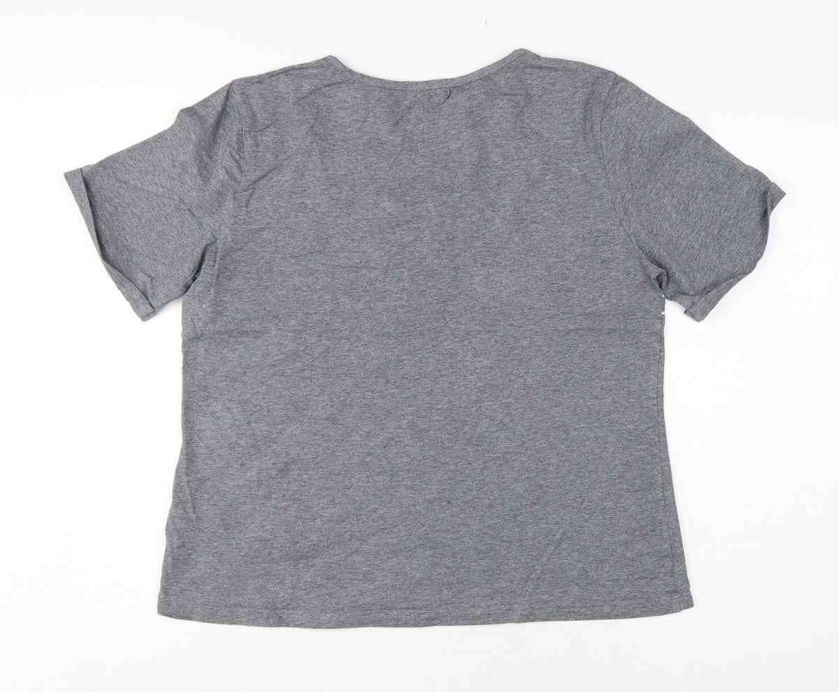 Juno Jack's Women Grey Size 18 Slogan Zip Detail Jersey T-Shirt