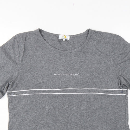 Juno Jack's Women Grey Size 18 Slogan Zip Detail Jersey T-Shirt