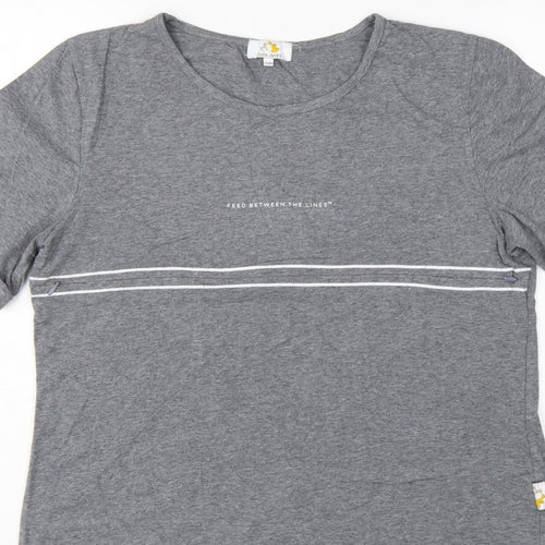 Juno Jack's Women Grey Size 18 Slogan Zip Detail Jersey T-Shirt