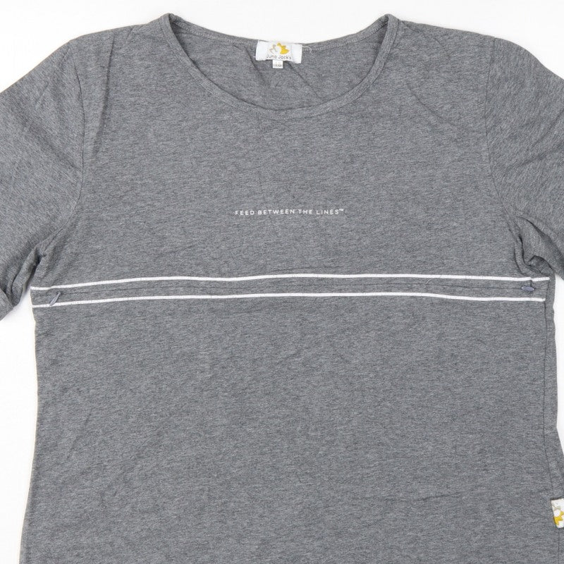 Juno Jack's Women Grey Size 18 Slogan Zip Detail Jersey T-Shirt