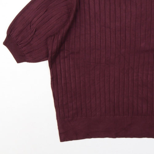R Women’s Burgundy Red L Rib Knit Balloon Sleeve Short Sleeve Jumper