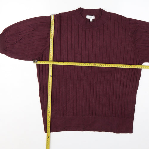 R Women’s Burgundy Red L Rib Knit Balloon Sleeve Short Sleeve Jumper
