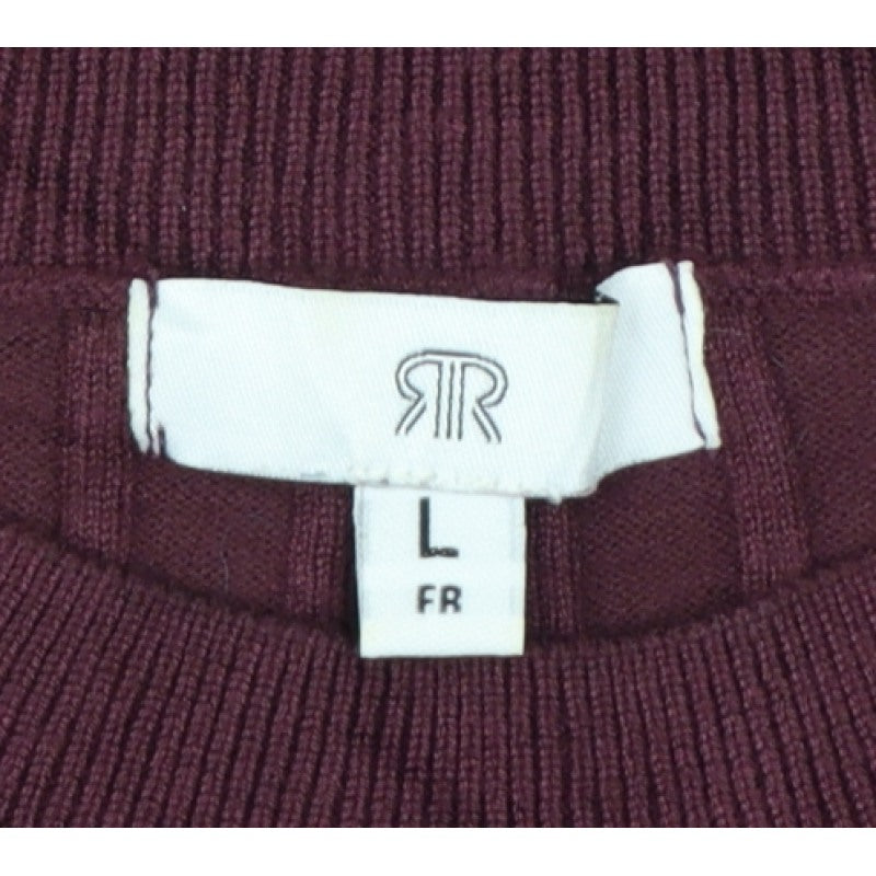 R Women’s Burgundy Red L Rib Knit Balloon Sleeve Short Sleeve Jumper