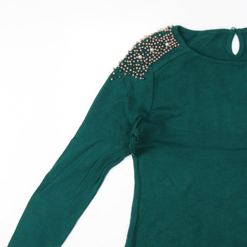 Darling Women Green XL Beaded Shoulder Knit Pullover Jumper