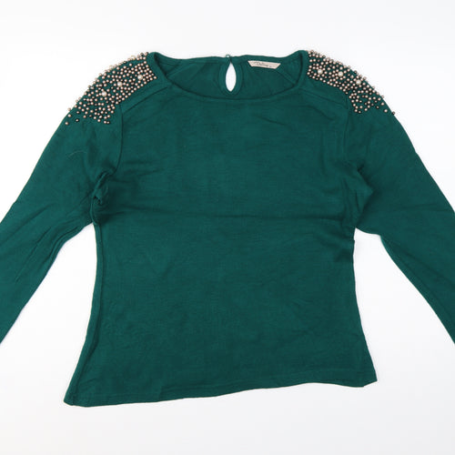 Darling Women Green XL Beaded Shoulder Knit Pullover Jumper