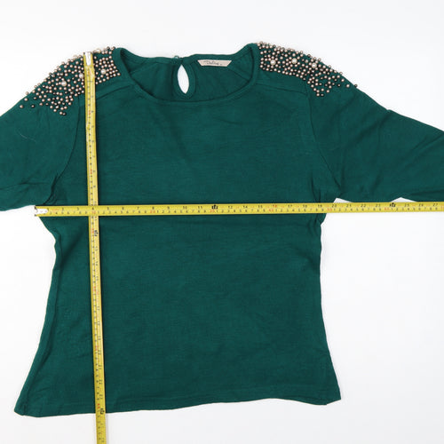 Darling Women Green XL Beaded Shoulder Knit Pullover Jumper