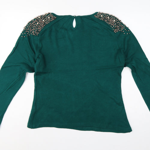 Darling Women Green XL Beaded Shoulder Knit Pullover Jumper
