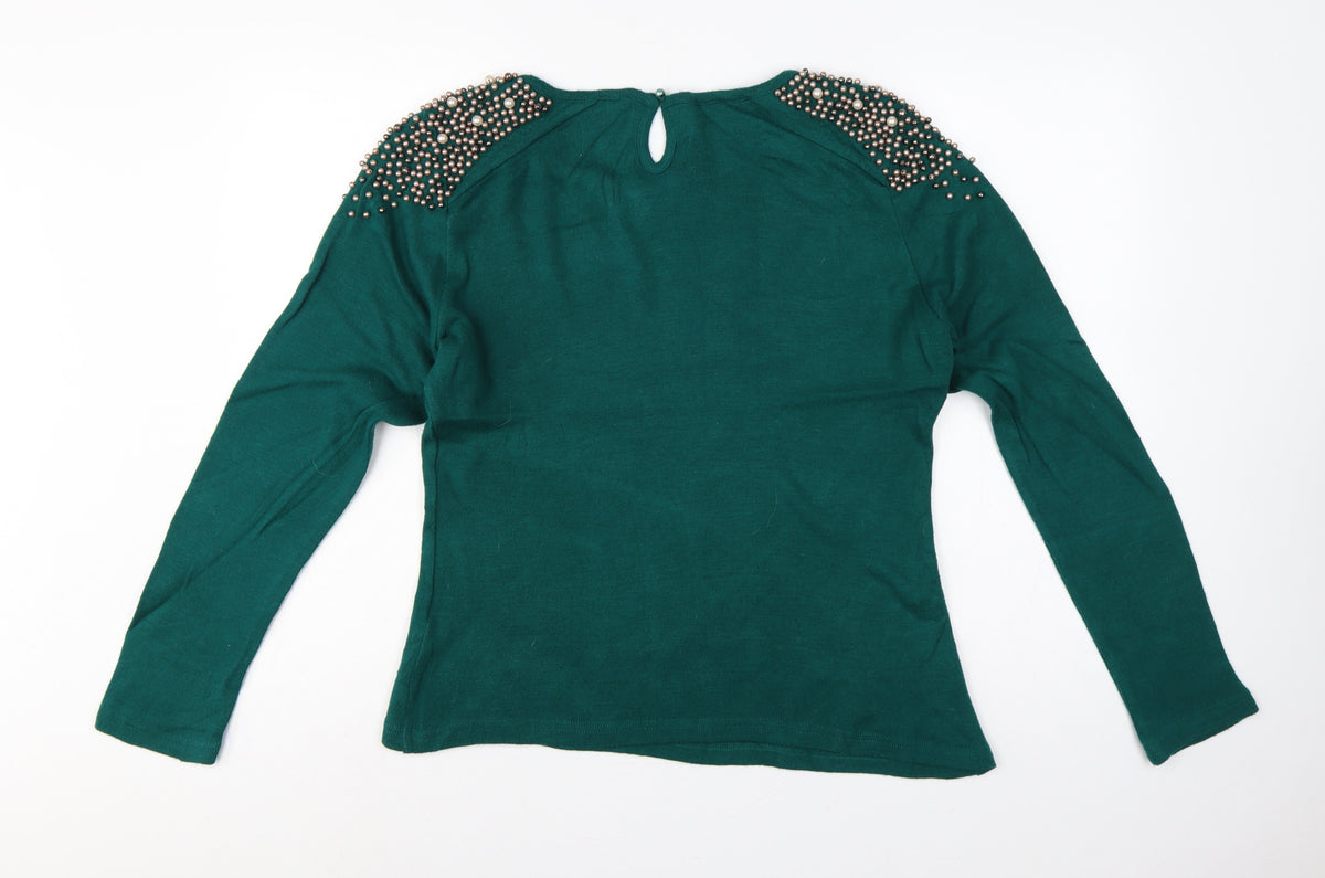 Darling Women Green XL Beaded Shoulder Knit Pullover Jumper
