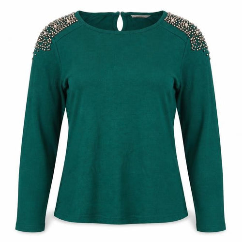 Darling Women Green XL Beaded Shoulder Knit Pullover Jumper