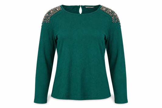 Darling Women Green XL Beaded Shoulder Knit Pullover Jumper