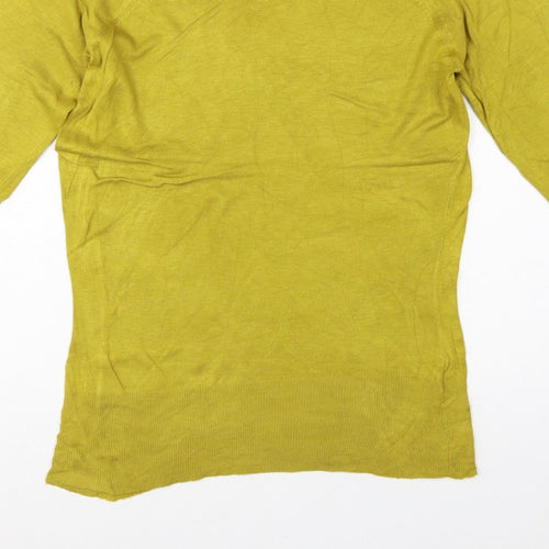 Wallis Women Yellow Size 8 Fine Knit Button Cowl Neck Pullover