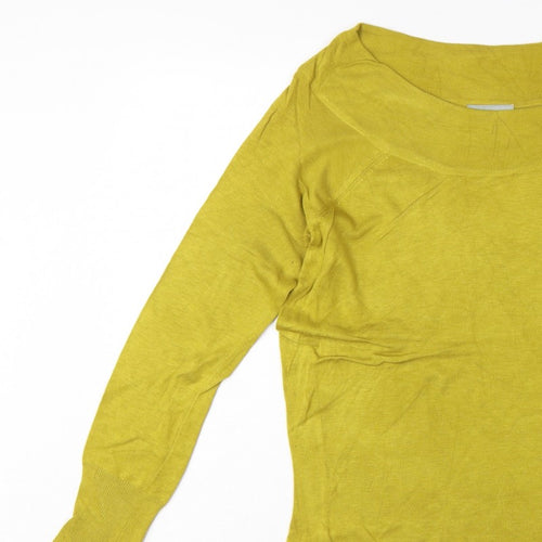 Wallis Women Yellow Size 8 Fine Knit Button Cowl Neck Pullover