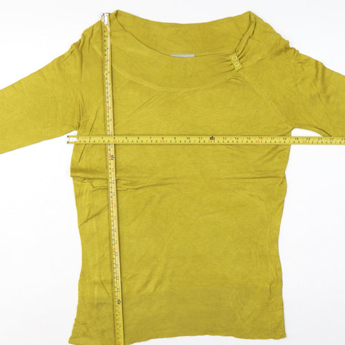 Wallis Women Yellow Size 8 Fine Knit Button Cowl Neck Pullover