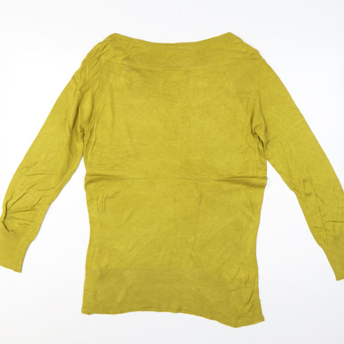 Wallis Women Yellow Size 8 Fine Knit Button Cowl Neck Pullover