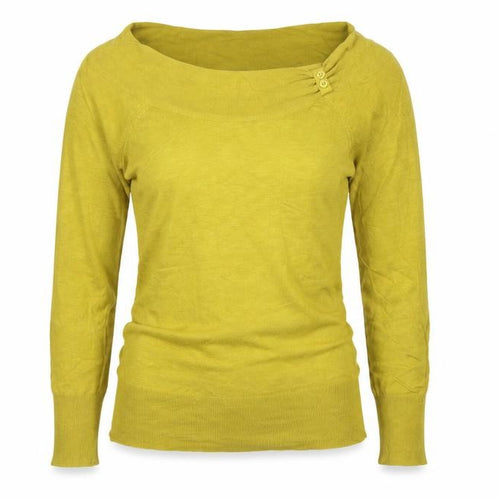 Wallis Women Yellow Size 8 Fine Knit Button Cowl Neck Pullover