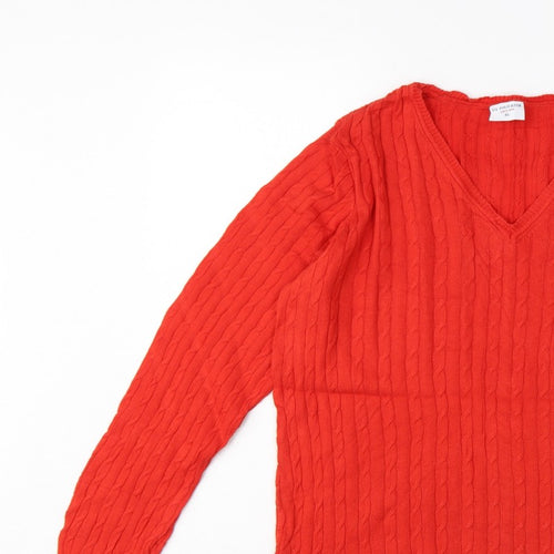 U.S. Polo Assn. Men’s Red XL Cable Knit V-Neck Cotton Jumper