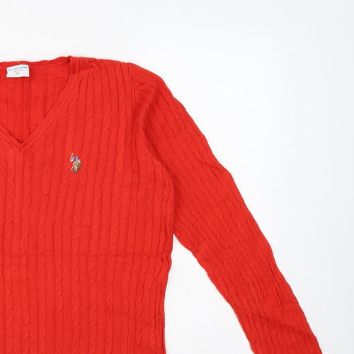 U.S. Polo Assn. Men’s Red XL Cable Knit V-Neck Cotton Jumper