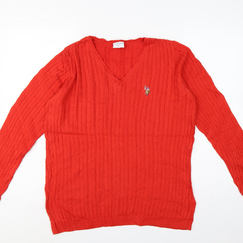 U.S. Polo Assn. Men’s Red XL Cable Knit V-Neck Cotton Jumper
