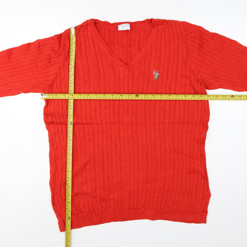 U.S. Polo Assn. Men’s Red XL Cable Knit V-Neck Cotton Jumper