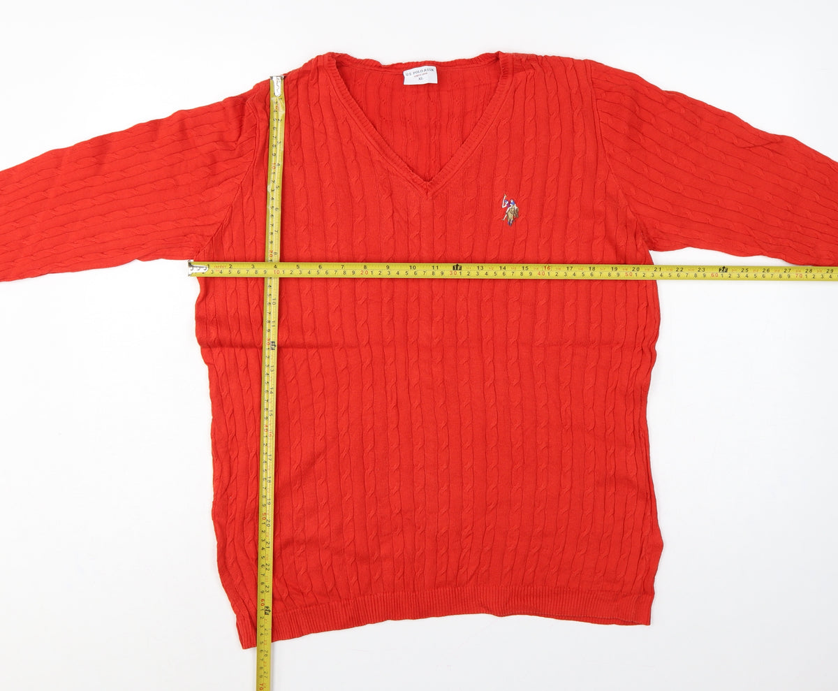 U.S. Polo Assn. Men’s Red XL Cable Knit V-Neck Cotton Jumper
