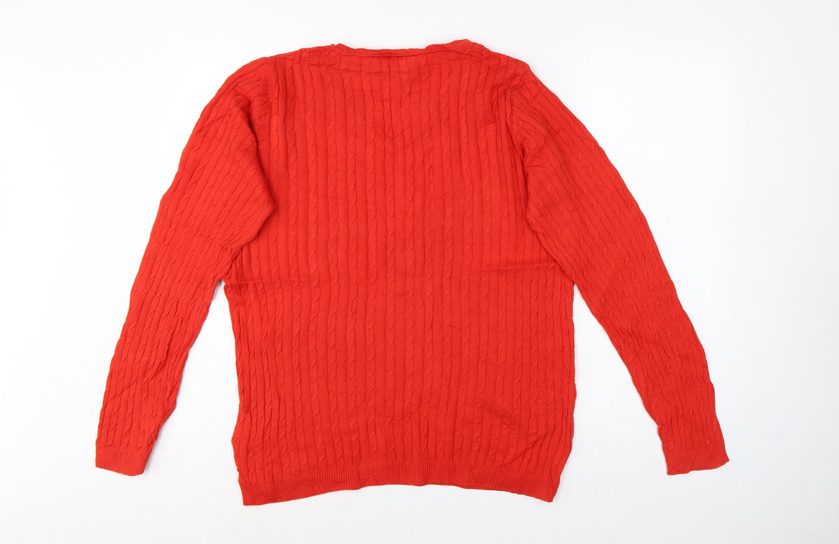 U.S. Polo Assn. Men’s Red XL Cable Knit V-Neck Cotton Jumper
