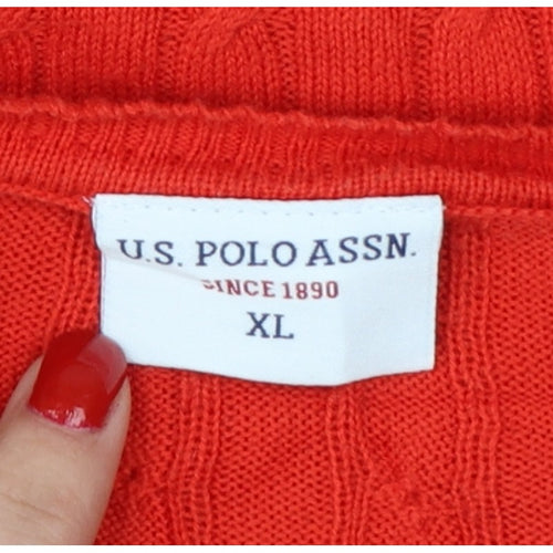 U.S. Polo Assn. Men’s Red XL Cable Knit V-Neck Cotton Jumper