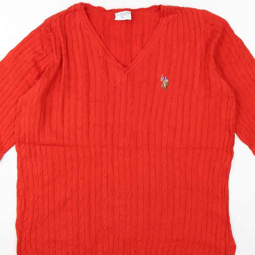 U.S. Polo Assn. Men’s Red XL Cable Knit V-Neck Cotton Jumper