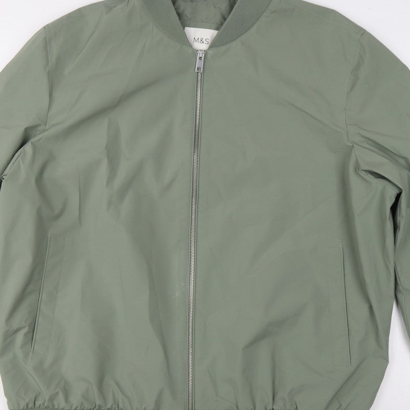 Marks and Spencer Men's Green XL Bomber Jacket Full Zip Lined