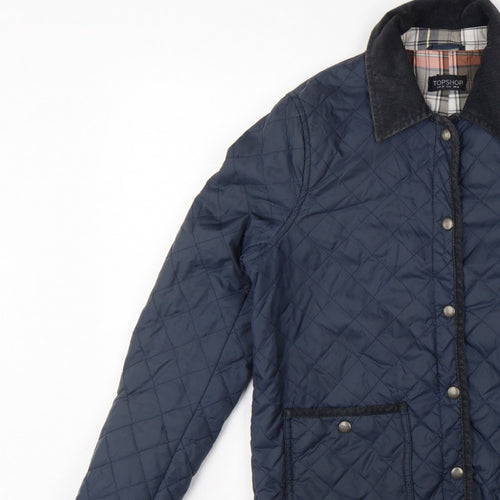 Topshop Women’s Blue UK 10 Quilted Jacket Corduroy Collar