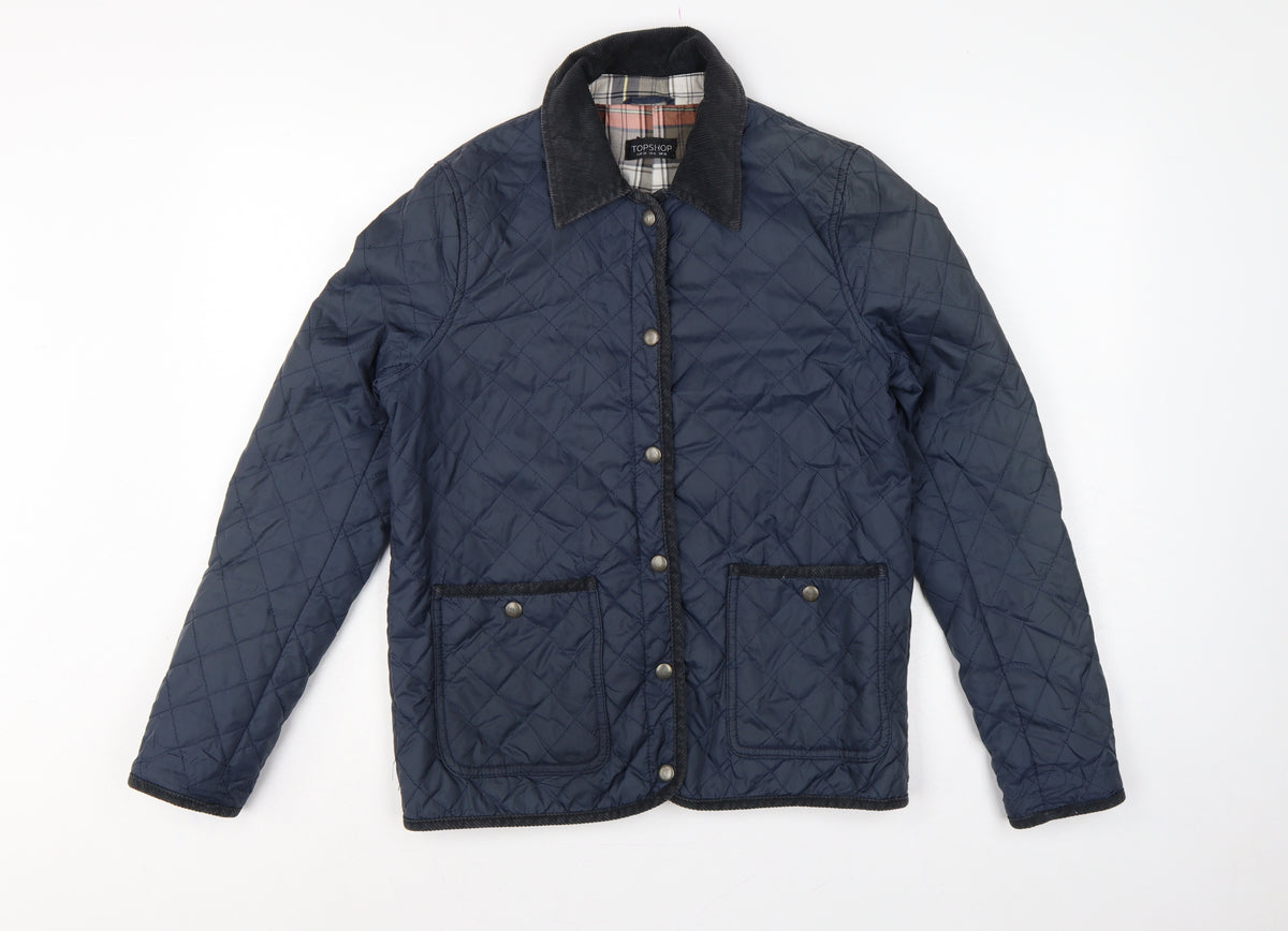 Topshop Women’s Blue UK 10 Quilted Jacket Corduroy Collar