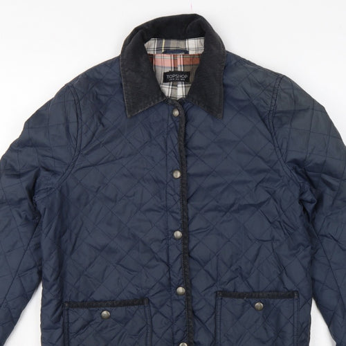 Topshop Women’s Blue UK 10 Quilted Jacket Corduroy Collar